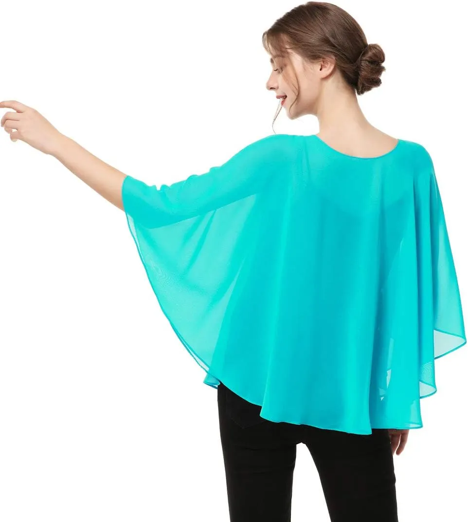 Capes for Womens Casual chiffon shawl Casual Chiffon Cape Sheer cape shawls and wraps Poncho Capelets Cover Up
