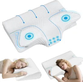 Cervical Memory Foam Pillow,Ergonomic Neck Pillow for Relieve Neck and Shoulder Pain,Orthopedic Support Pillow for Side/Supine/Prone Sleepers with Removable Pillowcase (White)