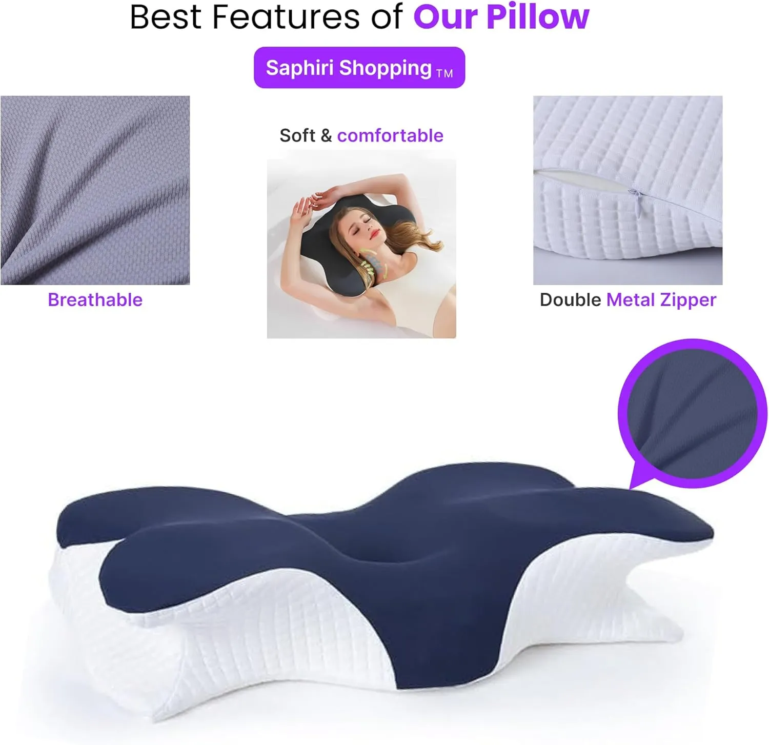 Cervical Neck Support Pillow for Cozy Sleeping Ergonomic Memory Foam Pillows Orthopedic Contour Shoulder Pain Relief Pillows Side Back Stomach Sleeper Bed Pillowcases (Grey, 61.5 * 34 * 13cm)