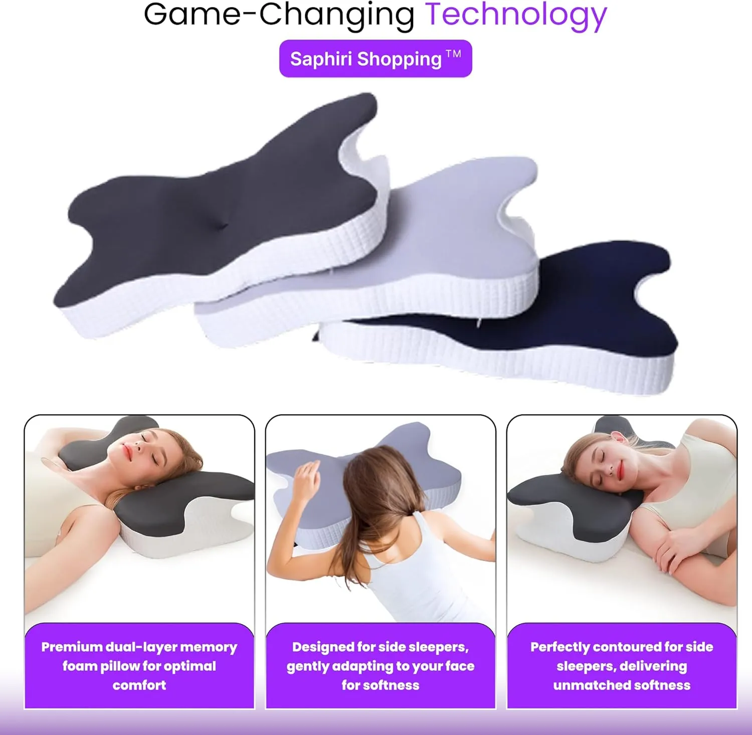 Cervical Neck Support Pillow for Cozy Sleeping Ergonomic Memory Foam Pillows Orthopedic Contour Shoulder Pain Relief Pillows Side Back Stomach Sleeper Bed Pillowcases (Grey, 61.5 * 34 * 13cm)