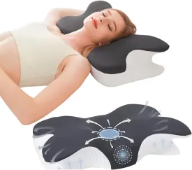 Cervical Neck Support Pillow for Cozy Sleeping Ergonomic Memory Foam Pillows Orthopedic Contour Shoulder Pain Relief Pillows Side Back Stomach Sleeper Bed Pillowcases (Grey, 61.5 * 34 * 13cm)