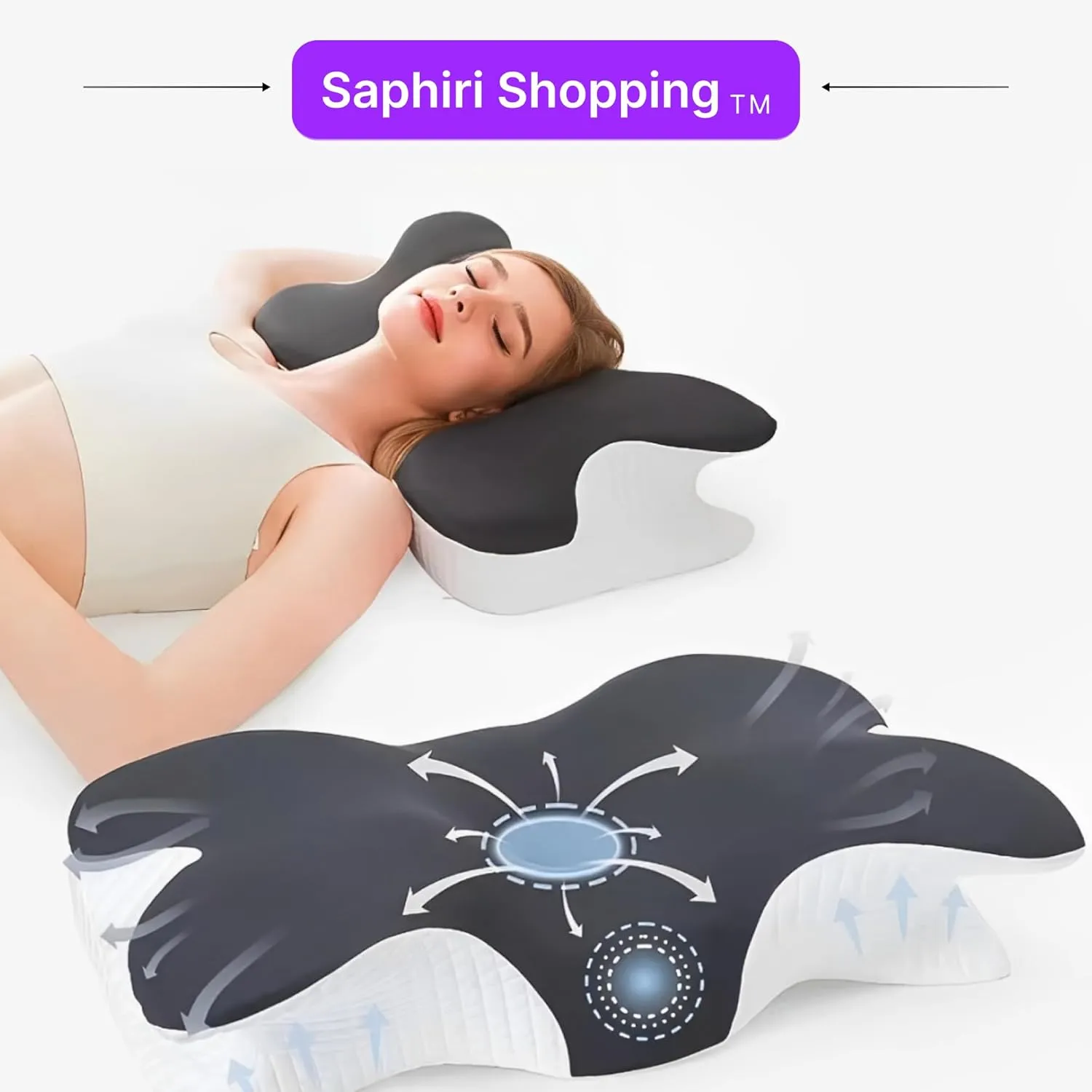 Cervical Neck Support Pillow for Cozy Sleeping Ergonomic Memory Foam Pillows Orthopedic Contour Shoulder Pain Relief Pillows Side Back Stomach Sleeper Bed Pillowcases (Grey, 61.5 * 34 * 13cm)