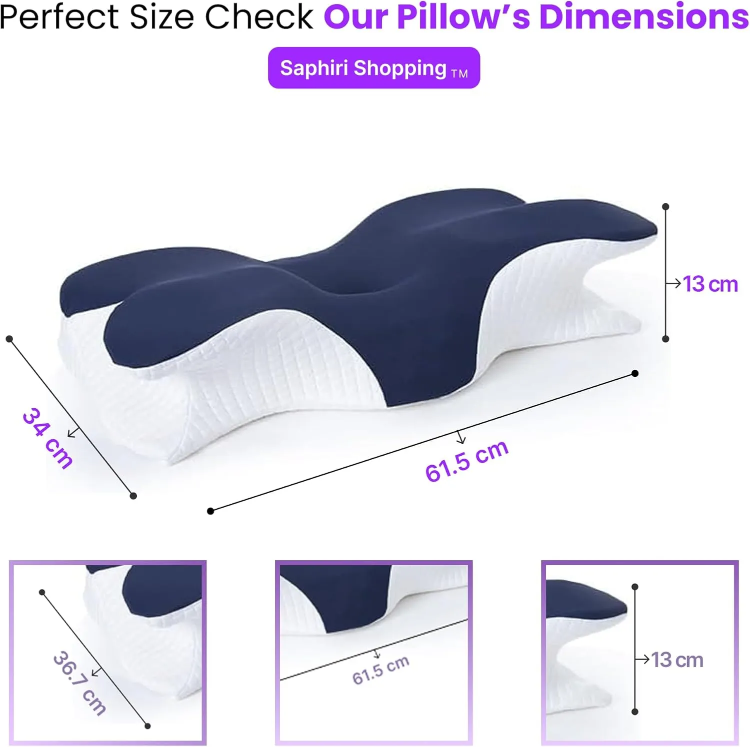 Cervical Neck Support Pillow for Cozy Sleeping Ergonomic Memory Foam Pillows Orthopedic Contour Shoulder Pain Relief Pillows Side Back Stomach Sleeper Bed Pillowcases (Grey, 61.5 * 34 * 13cm)