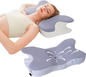 Cervical Neck Support Pillow for Cozy Sleeping Ergonomic Memory Foam Pillows Orthopedic Contour Shoulder Pain Relief Pillows Side Back Stomach Sleeper Bed Pillowcases (Light Grey, 61.5 * 34 * 13cm)