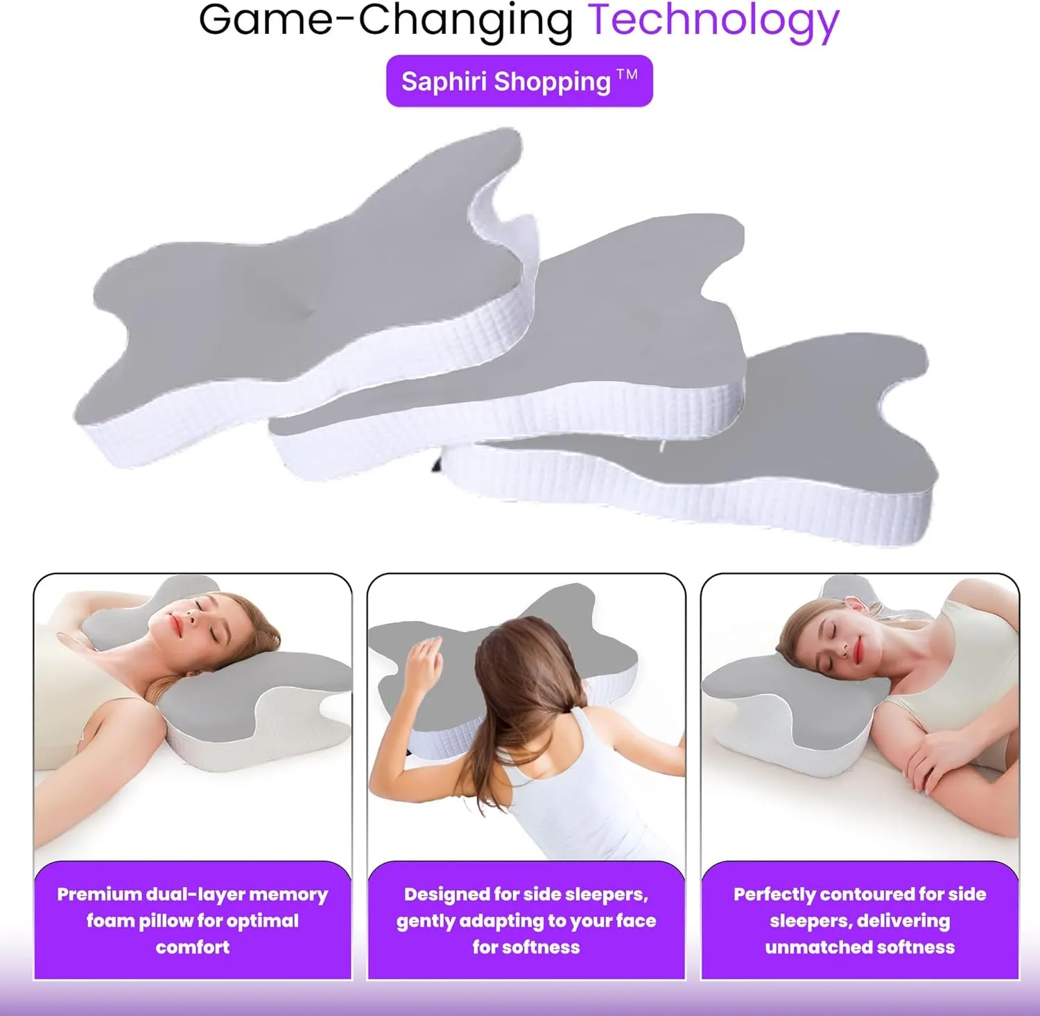 Cervical Neck Support Pillow for Cozy Sleeping Ergonomic Memory Foam Pillows Orthopedic Contour Shoulder Pain Relief Pillows Side Back Stomach Sleeper Bed Pillowcases (Light Grey, 61.5 * 34 * 13cm)