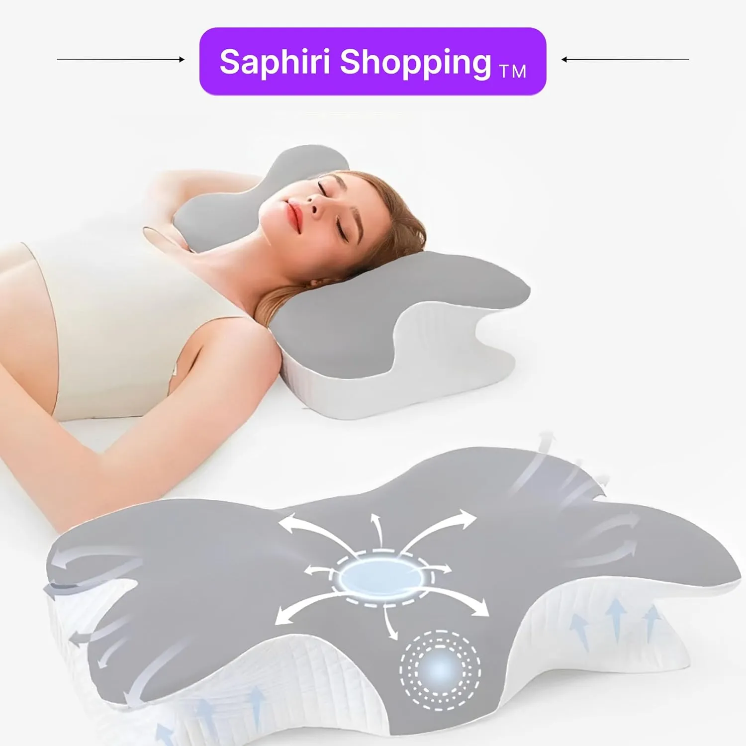 Cervical Neck Support Pillow for Cozy Sleeping Ergonomic Memory Foam Pillows Orthopedic Contour Shoulder Pain Relief Pillows Side Back Stomach Sleeper Bed Pillowcases (Light Grey, 61.5 * 34 * 13cm)