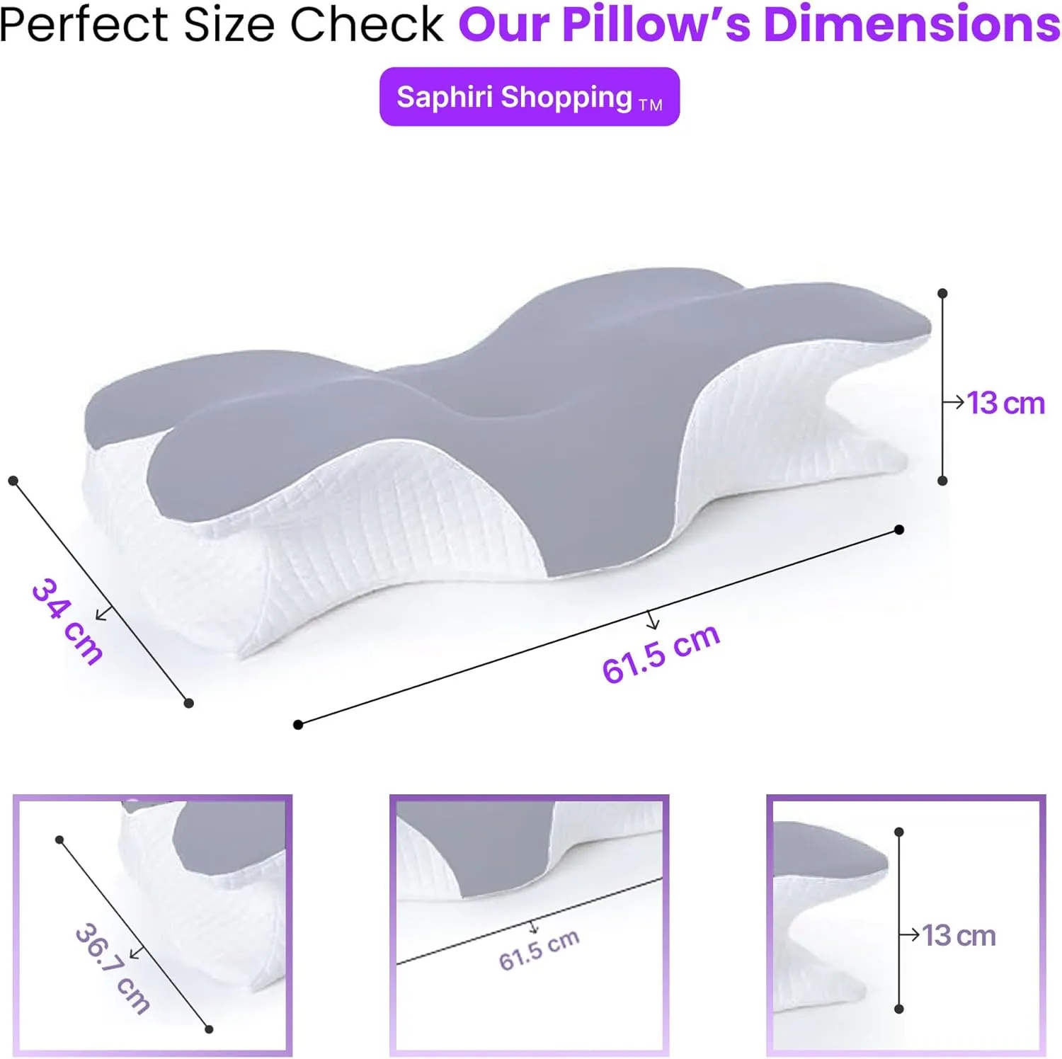 Cervical Neck Support Pillow for Cozy Sleeping Ergonomic Memory Foam Pillows Orthopedic Contour Shoulder Pain Relief Pillows Side Back Stomach Sleeper Bed Pillowcases (Light Grey, 61.5 * 34 * 13cm)