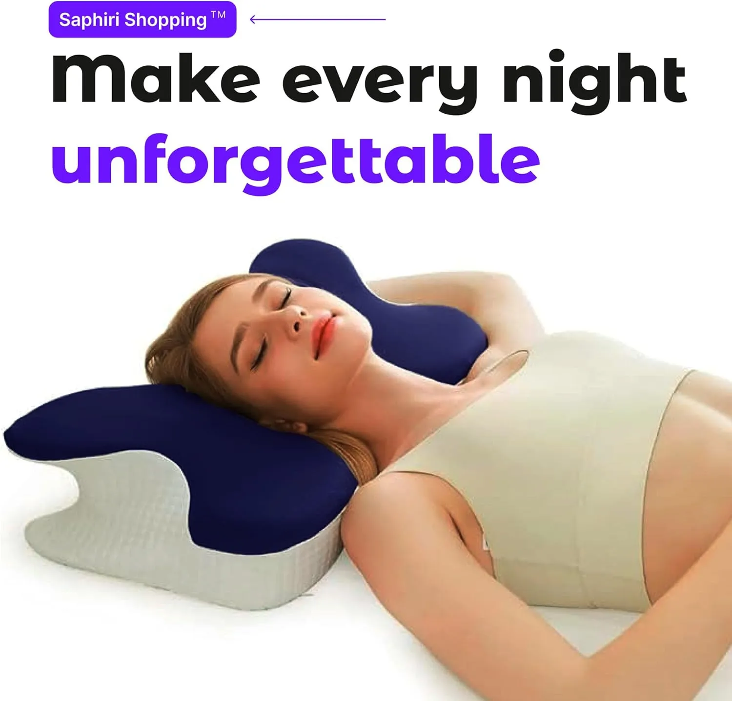 Cervical Neck Support Pillow for Cozy Sleeping Ergonomic Memory Foam Pillows Orthopedic Contour Shoulder Pain Relief Pillows Side Back Stomach Sleeper Bed Pillowcases (Navy Blue, 61.5 * 34 * 13cm)