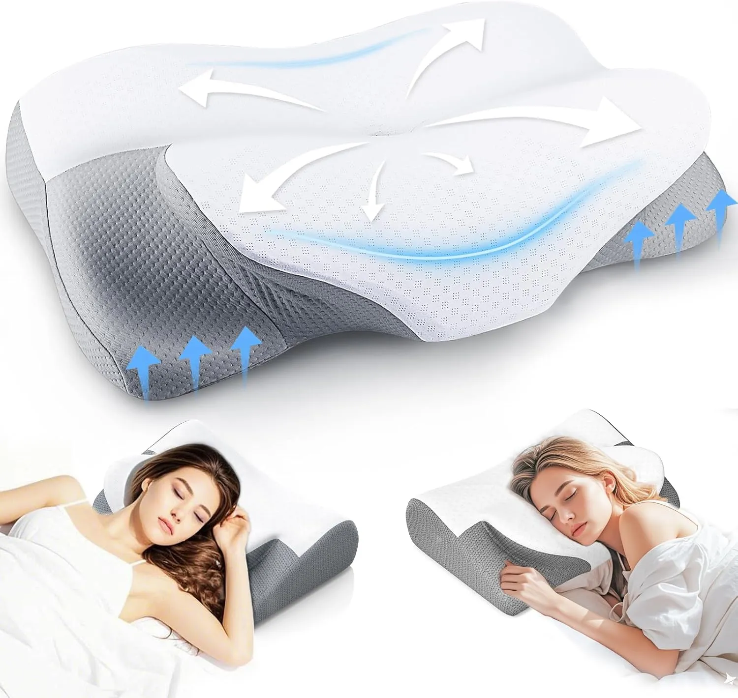 Cervical Pillow for Neck and Shoulder, Adjustable Side Sleeper Pillows for Adults, Ergonomic Neck Support Pillow, Contour Memory Foam Pillows Pain Relief for Side Back Stomach Sleepers