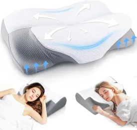 Cervical Pillow for Neck and Shoulder, Adjustable Side Sleeper Pillows for Adults, Ergonomic Neck Support Pillow, Contour Memory Foam Pillows Pain Relief for Side Back Stomach Sleepers