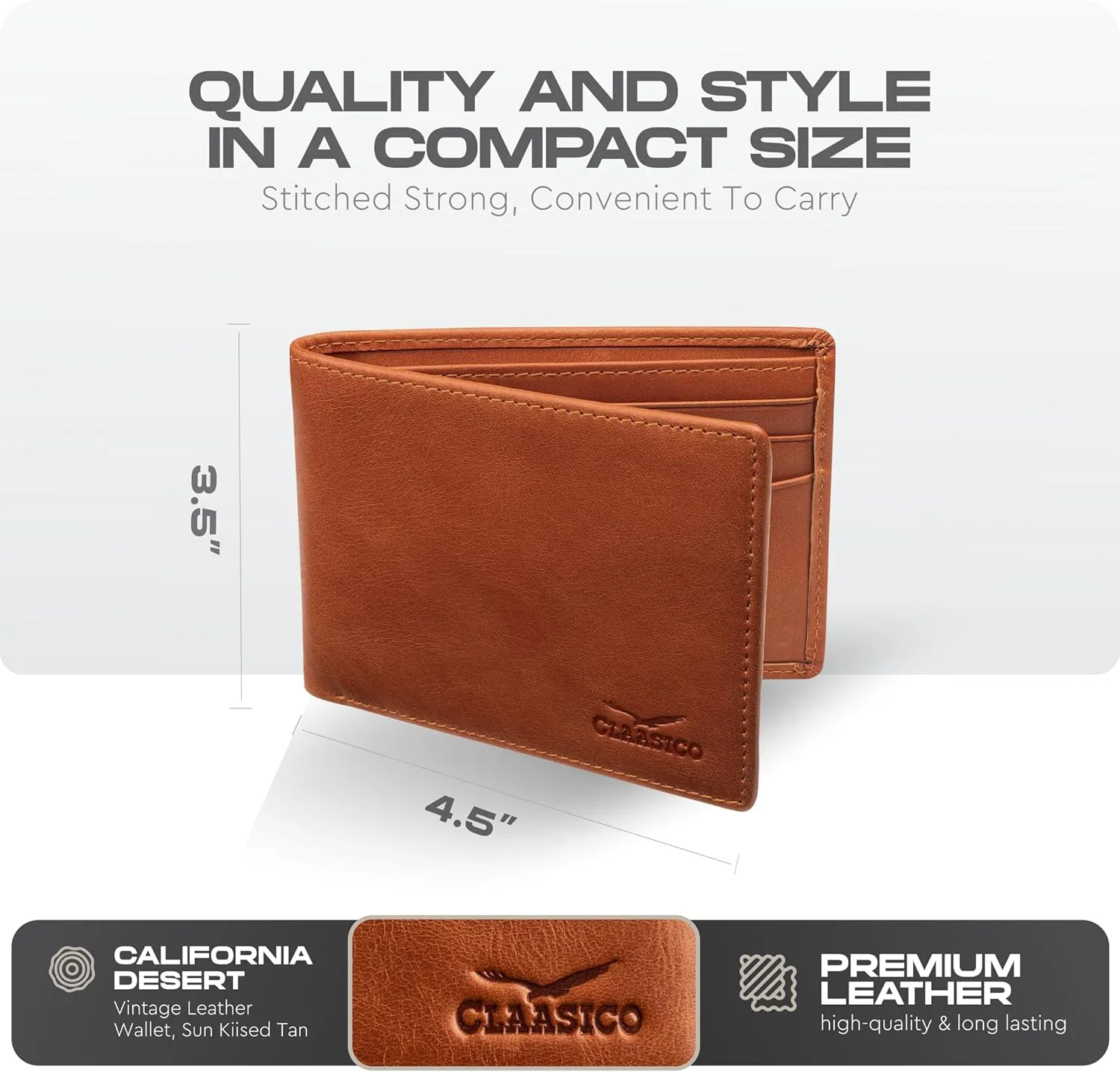 Claasico Mens Bifold Wallet for Men  Genuine Leather RFID Wallet, Slim Billfold Cardholder w/ID Window  Gift Box Included