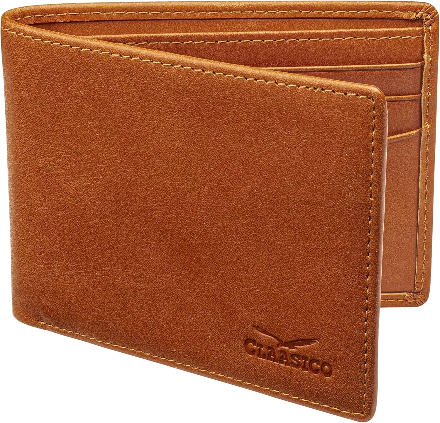 Claasico Mens Bifold Wallet for Men  Genuine Leather RFID Wallet, Slim Billfold Cardholder w/ID Window  Gift Box Included