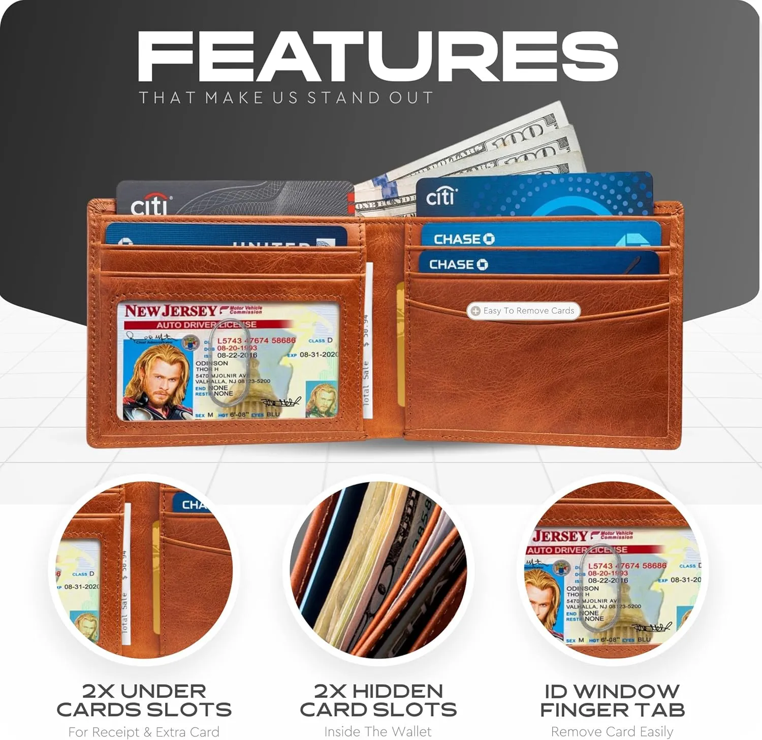 Claasico Mens Bifold Wallet for Men  Genuine Leather RFID Wallet, Slim Billfold Cardholder w/ID Window  Gift Box Included