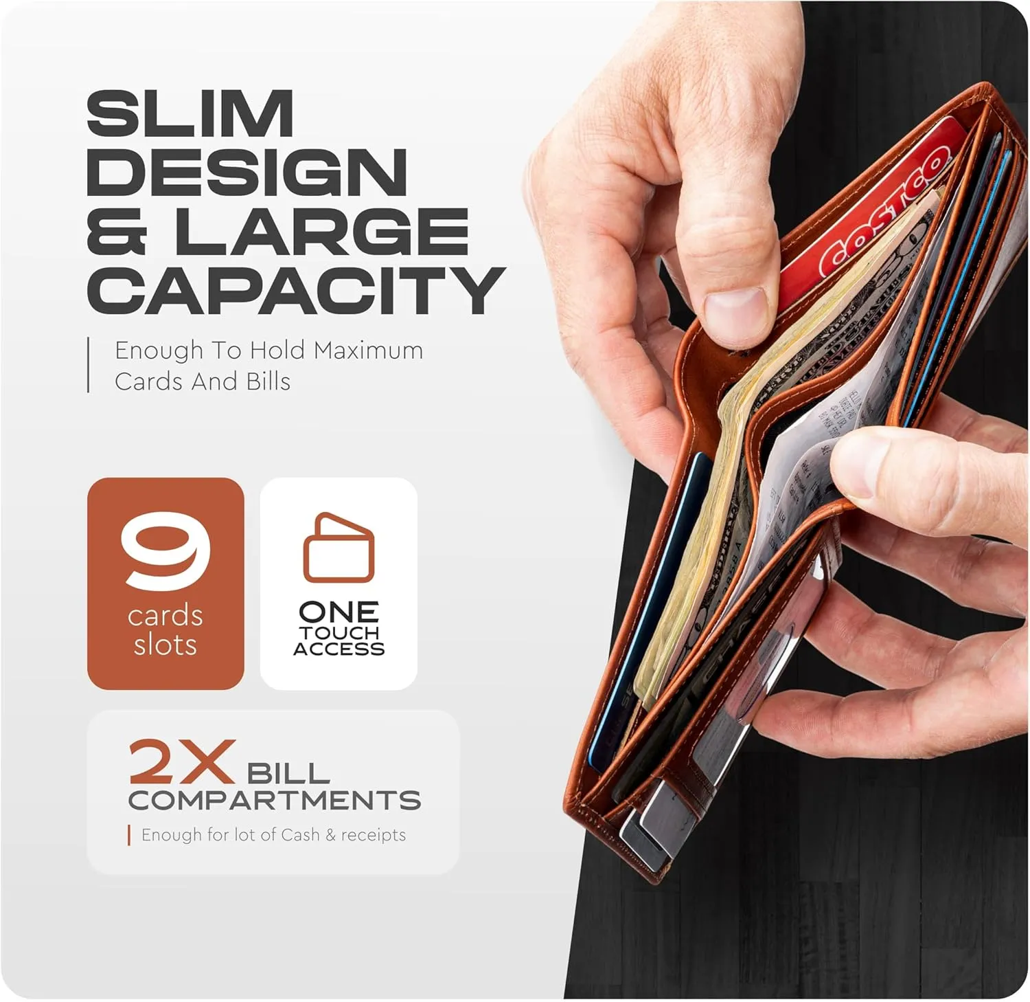 Claasico Mens Bifold Wallet for Men  Genuine Leather RFID Wallet, Slim Billfold Cardholder w/ID Window  Gift Box Included