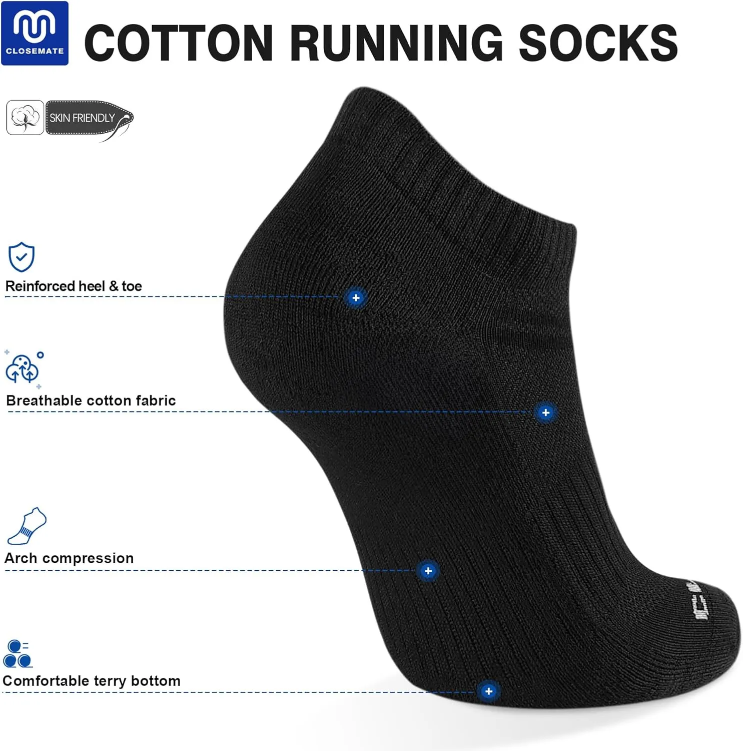 CLOSEMATE Comfortable Cotton Cushioned Ankle Low Cut Socks for Men Women Non Slip and Breathable for Running 6 Pairs