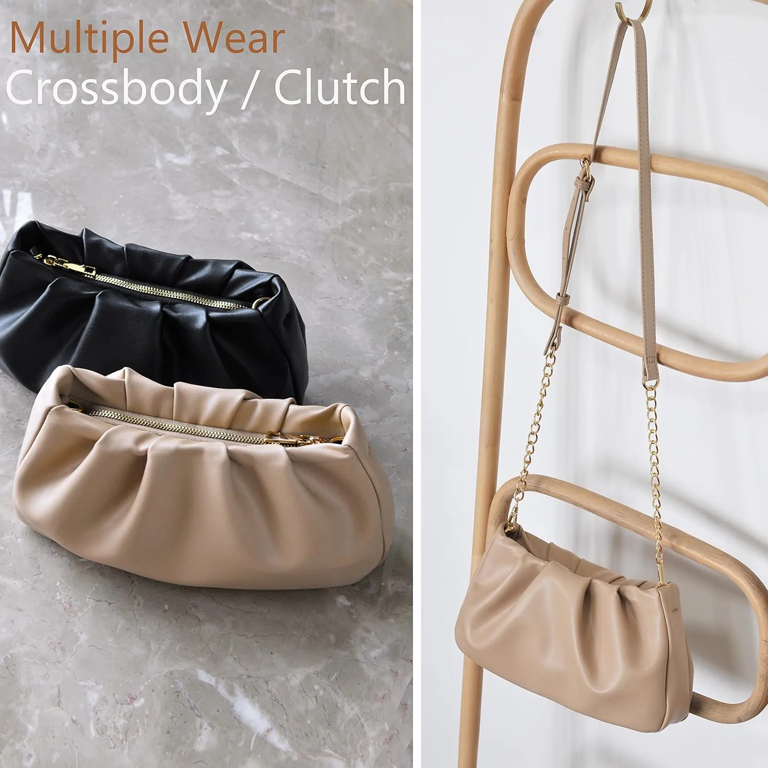 Cloud Pouch Bag Women Shoulder Handbag Soft Vegan Leather Vintage Hobo Chain Cross body Bag
