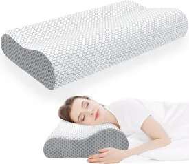 CloudBliss Memory Foam Pillow, Ergonomic Neck Contour Cervical Pillow for Neck and Shoulder Pain, Orthopedic Pillow for Neck Pain Relief, for Sleeping Side, Back, Stomach Sleepers - Grey, Queen