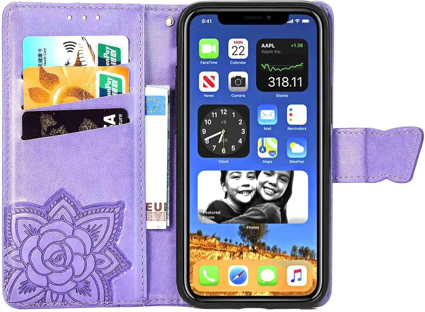 Compatible with iPhone 12 Mini Case 5.4 inch(2020),Wallet Case for Women and Girls,Premium Strap with Card Holder,3D Embossed Butterfly,Pu Leather Flip-Blue