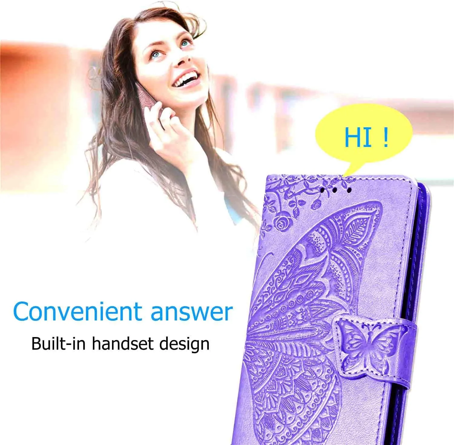 Compatible with iPhone 12 Mini Case 5.4 inch(2020),Wallet Case for Women and Girls,Premium Strap with Card Holder,3D Embossed Butterfly,Pu Leather Flip-Blue
