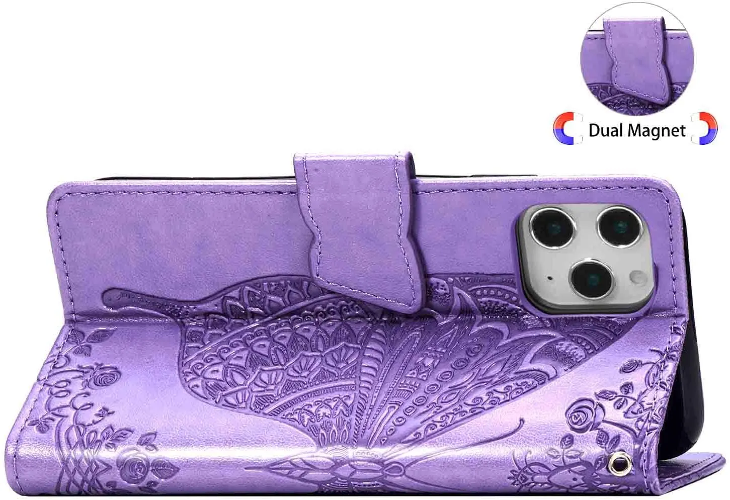 Compatible with iPhone 12 Mini Case 5.4 inch(2020),Wallet Case for Women and Girls,Premium Strap with Card Holder,3D Embossed Butterfly,Pu Leather Flip-Blue
