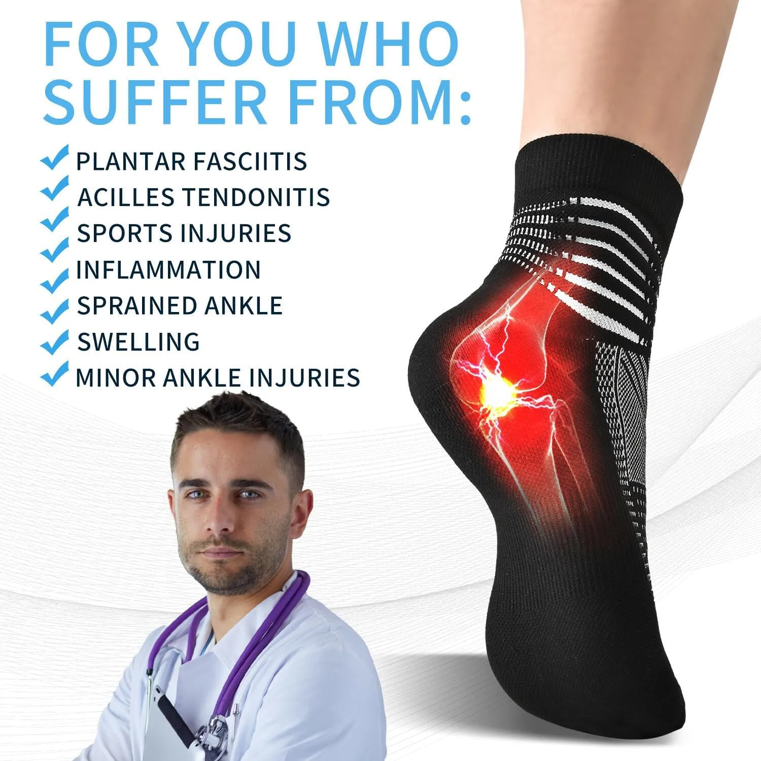 Compression Ankle Support Socks Coolmax Wicking Cushioned Athletic Plantar Fasciitis Relief Men Women 2/3/6 Pairs