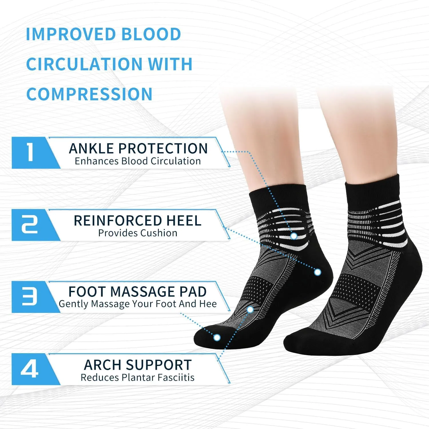 Compression Ankle Support Socks Coolmax Wicking Cushioned Athletic Plantar Fasciitis Relief Men Women 2/3/6 Pairs