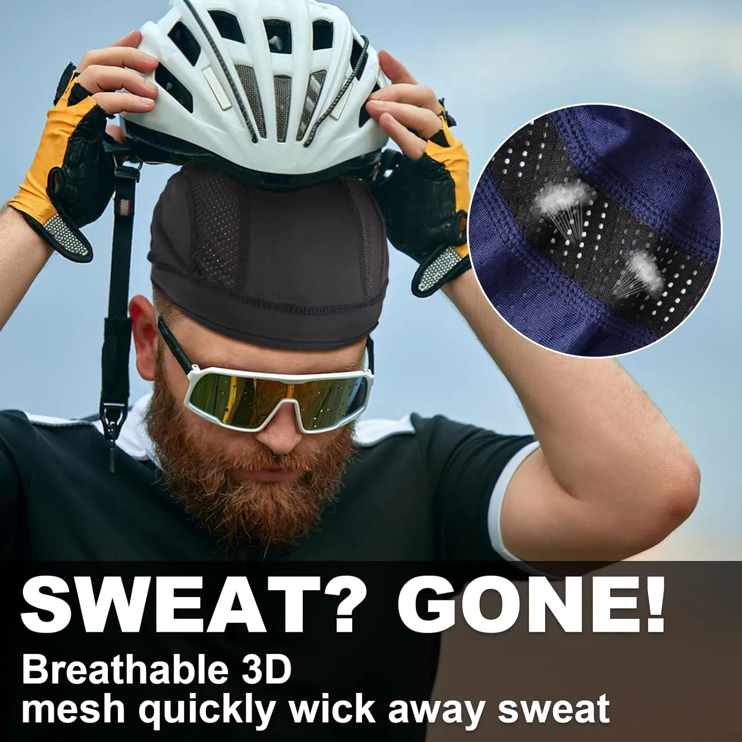 Cooling Skull Cap Helmet Liner, Sweat Wicking Cycling Cap Under Helmet Mesh Bike Hat for Men Women