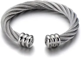 COOLSTEELANDBEYOND Large Elastic Adjustable Steel Twisted Wire Cuff Bangle Bracelet for Men Women
