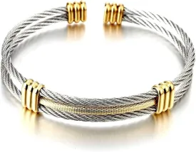 COOLSTEELANDBEYOND Men Women Stainless Steel Twisted Cable Adjustable Cuff Bangle Bracelet