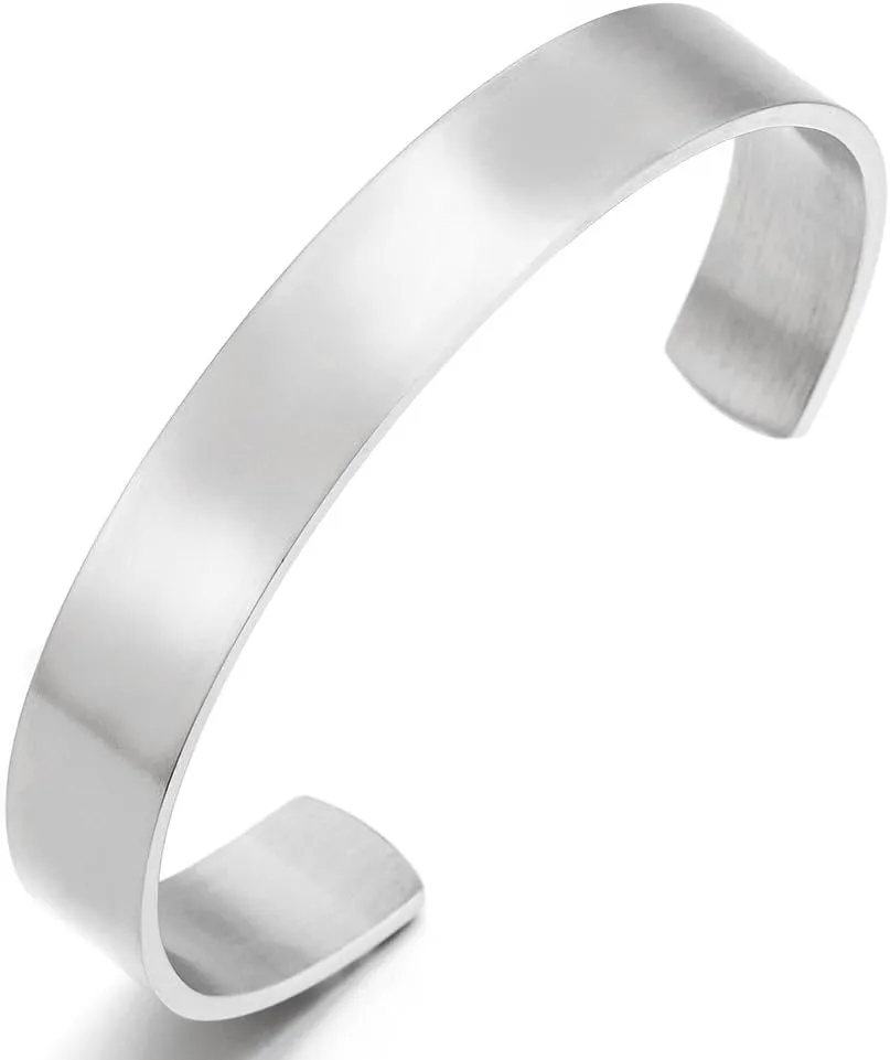 COOLSTEELANDBEYOND Stainless Steel Adjustable Cuff Bangle Bracelet for Men Women Minimalist