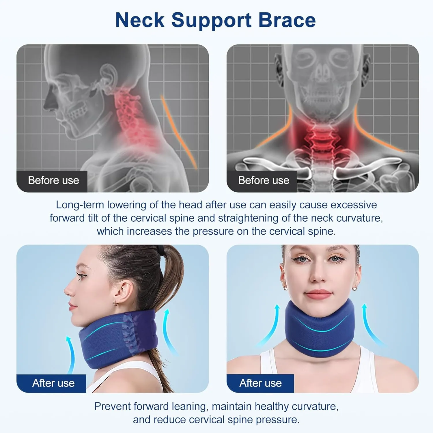 CozyHealth Neck Brace for Neck Pain and Support, Soft Neck Support Relieves Pain & Pressure in Spine for Women & Men, Wrap Align Stabilize Vertebrae Foam Cervical Collar for Sleeping (GBlue, M, 3.5" Middle Height)