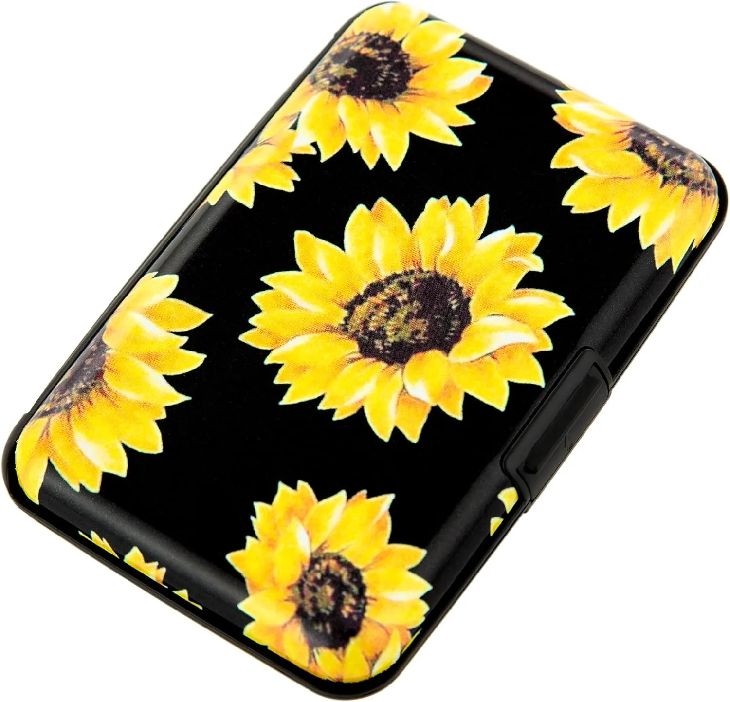 Credit Card Holder, Metal Card Wallet RFID Blocking Mini Slim Aluminum Business Hard Card Case for Women Men (Black Background Sunflowers)