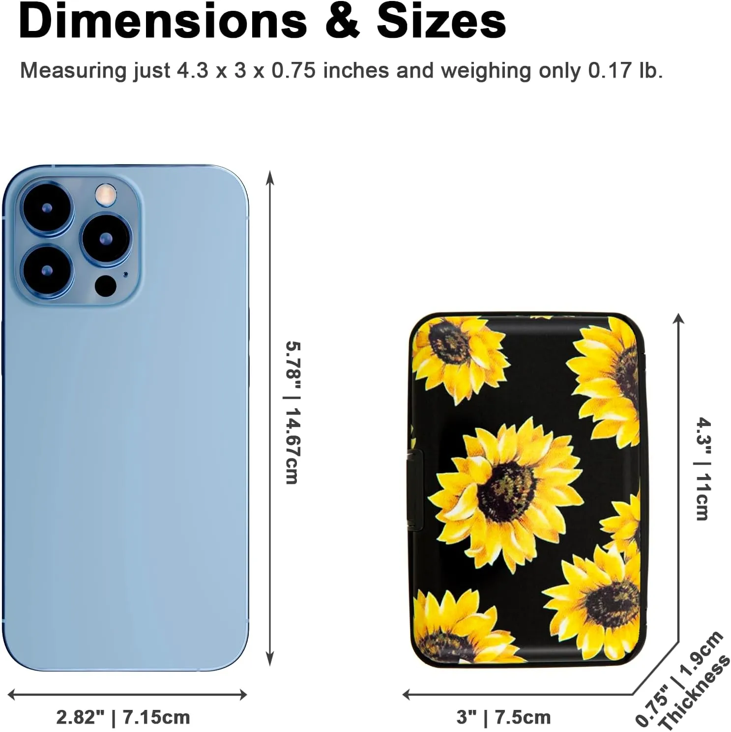 Credit Card Holder, Metal Card Wallet RFID Blocking Mini Slim Aluminum Business Hard Card Case for Women Men (Black Background Sunflowers)