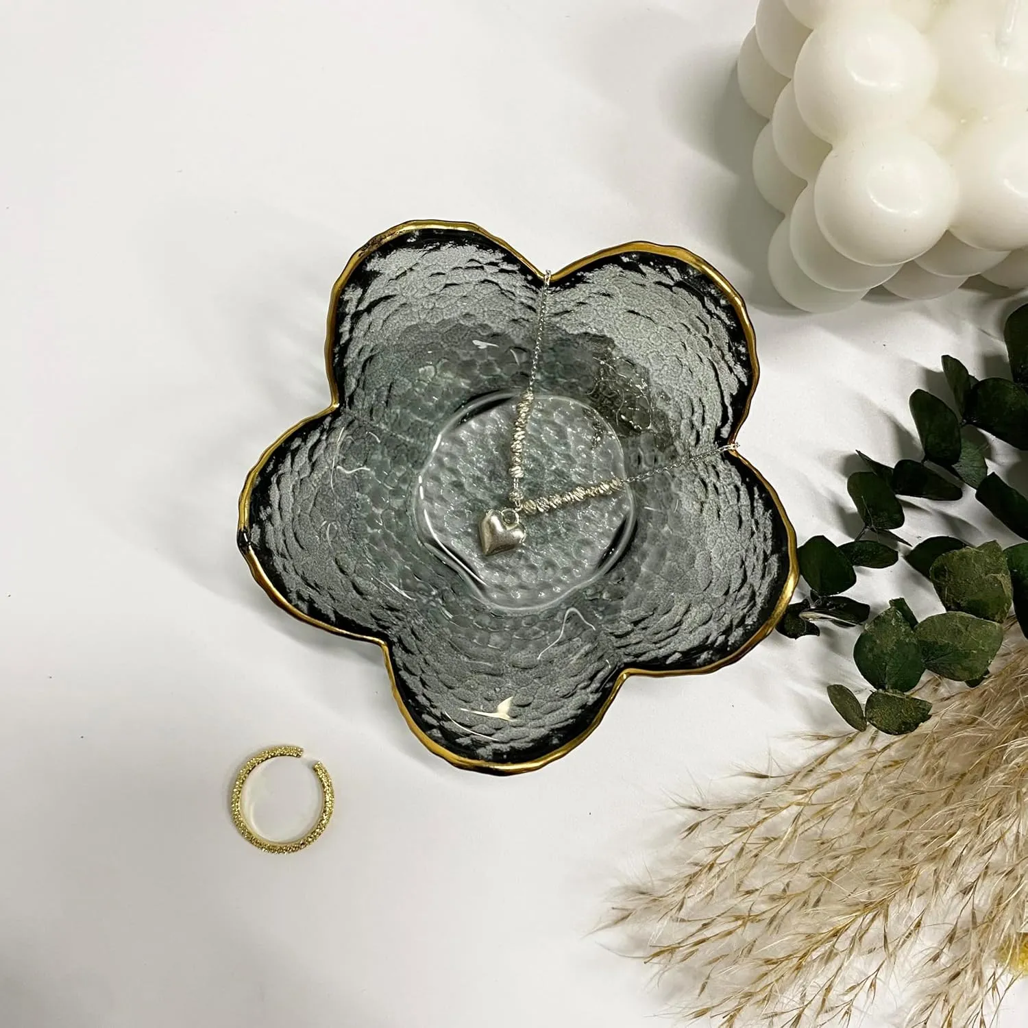 Crystal Black Glass Trinket Tray, Engagement Wedding Ring Holder, Aesthetic Room Decor, Gift for Mom Daughter