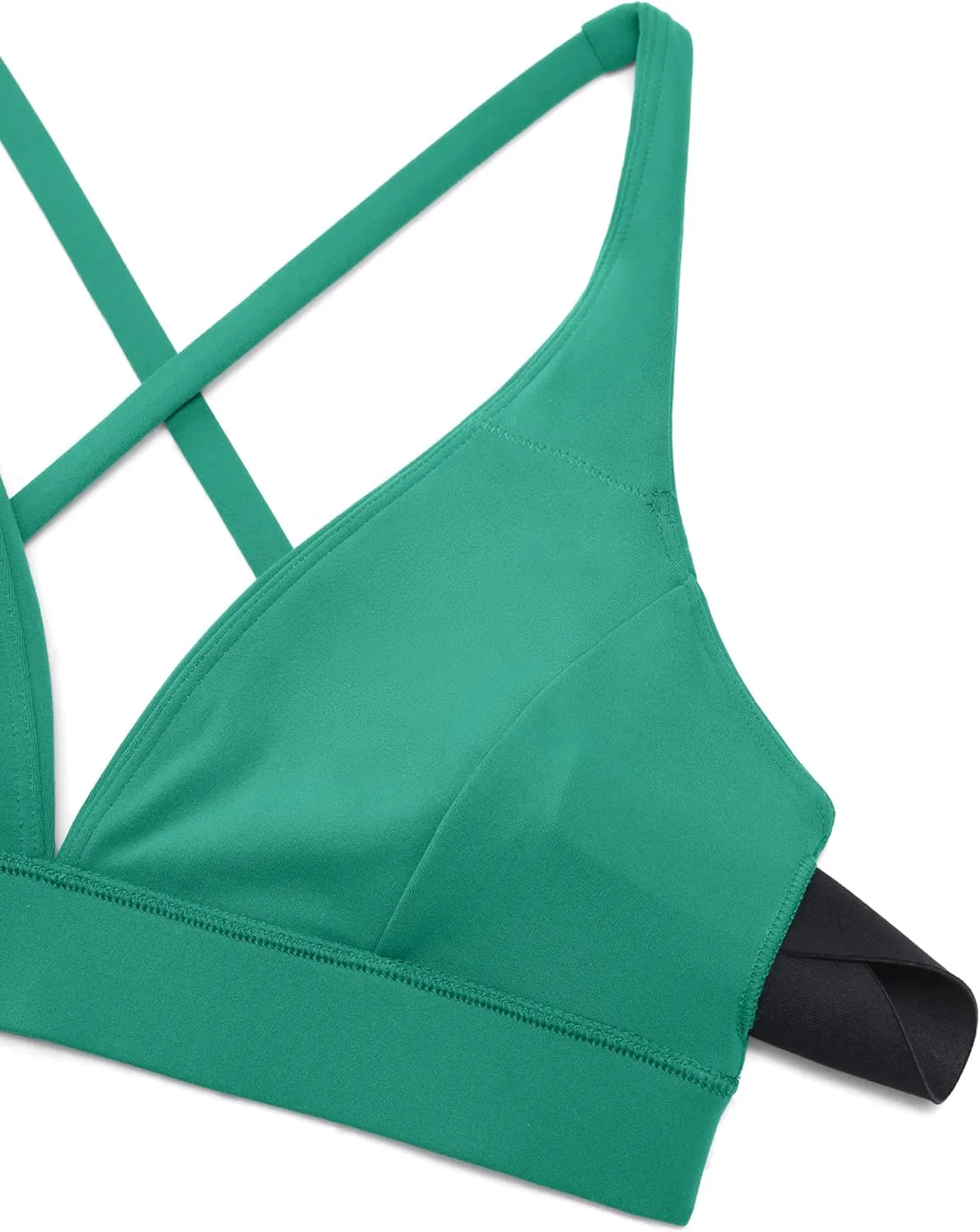 CRZ YOGA Butterluxe Deep V-Neck Sports Bras for Women - Spaghetti Strap Criss Cross Padded Top Low Coverage Wireless Yoga