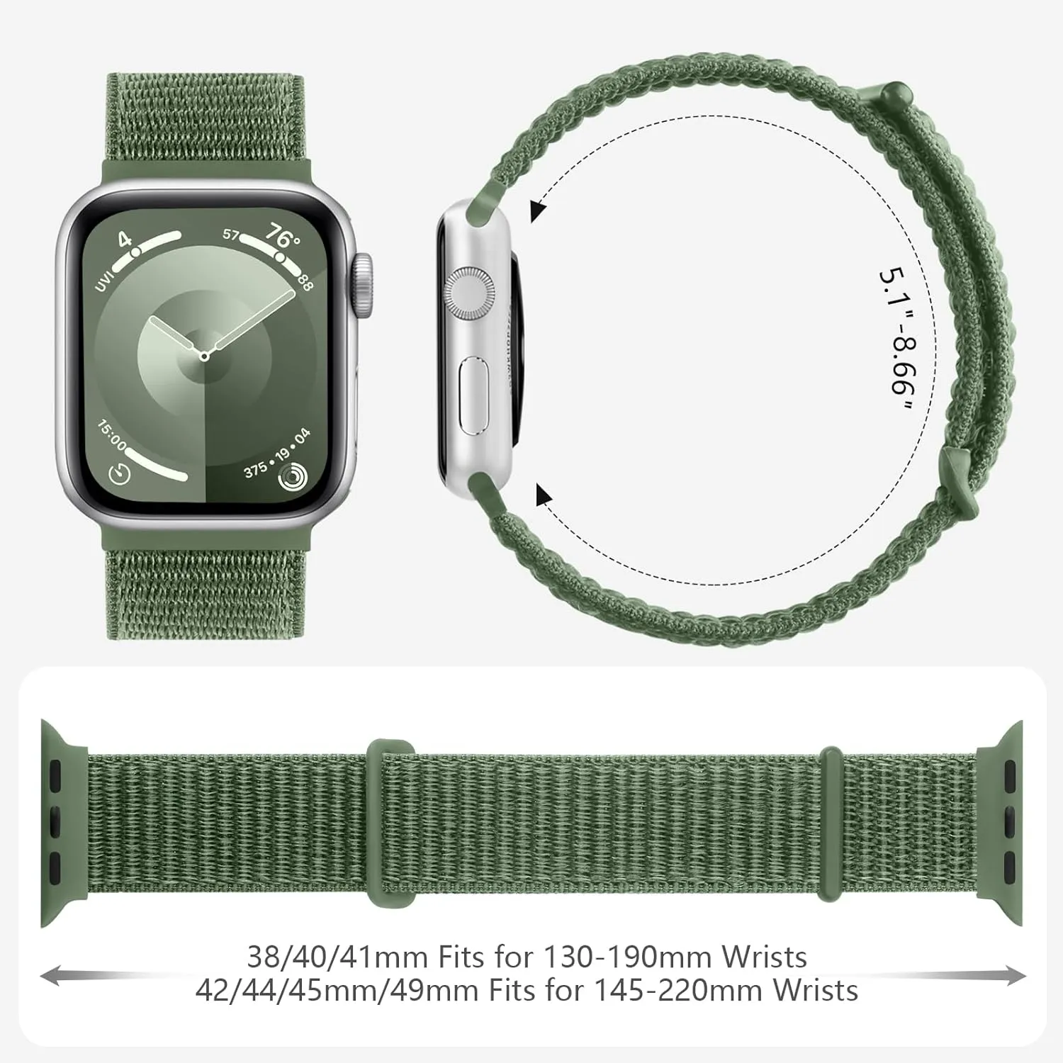 DaQin Nylon Sport Loop Compatible with Apple Watch Band 40mm 38mm 41mm 42mm 44mm 45mm 46mm 49mm, Soft Breathable Braided Wristbands for iWatch Band for Women Men Series 10 9 8 7 6 5 4 3 2 1 SE Ultra