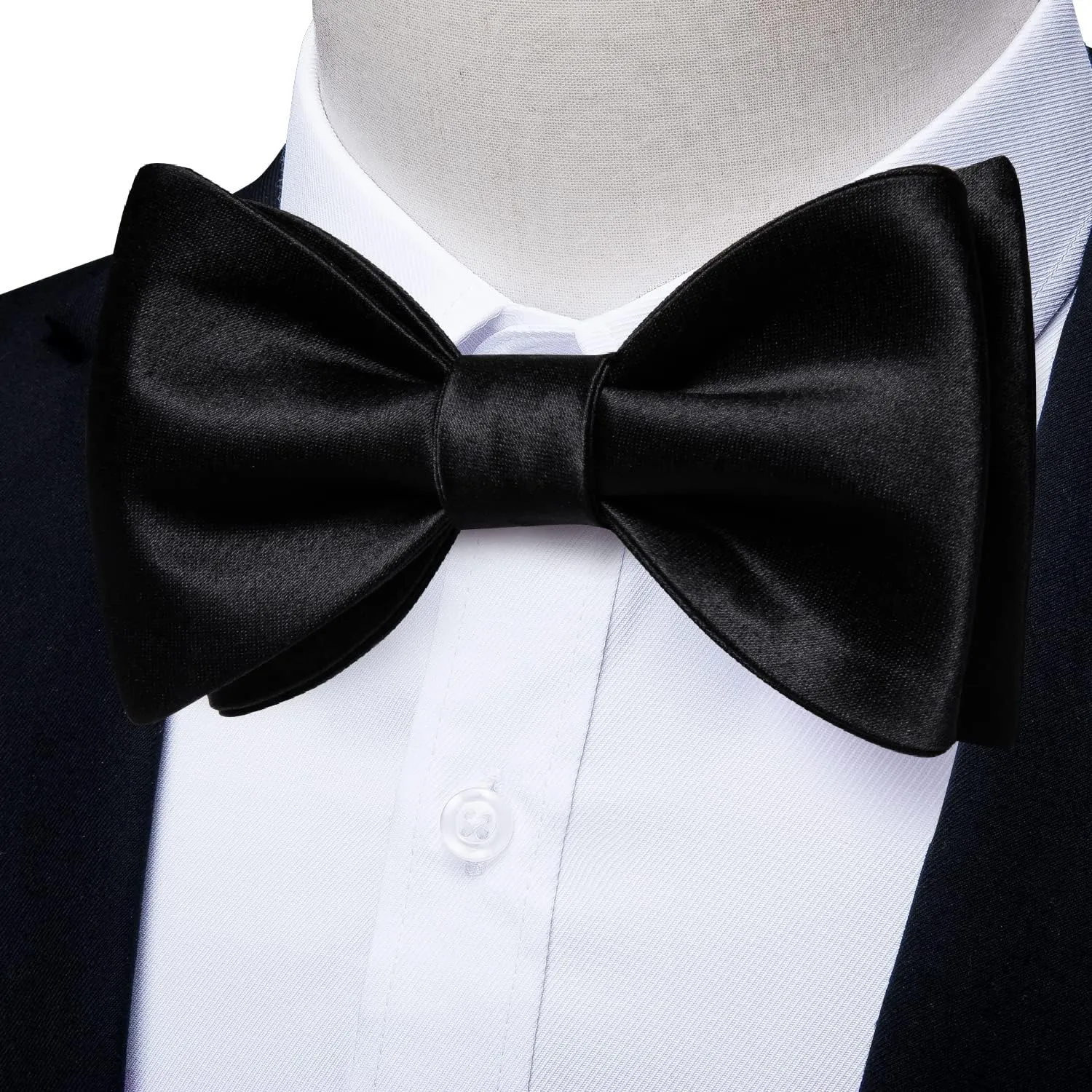 DiBanGu Solid Color Bow Ties for Men Formal Satin Self Tied Bowtie with Lapel Pin Pocket Square Cufflinks for Wedding Party