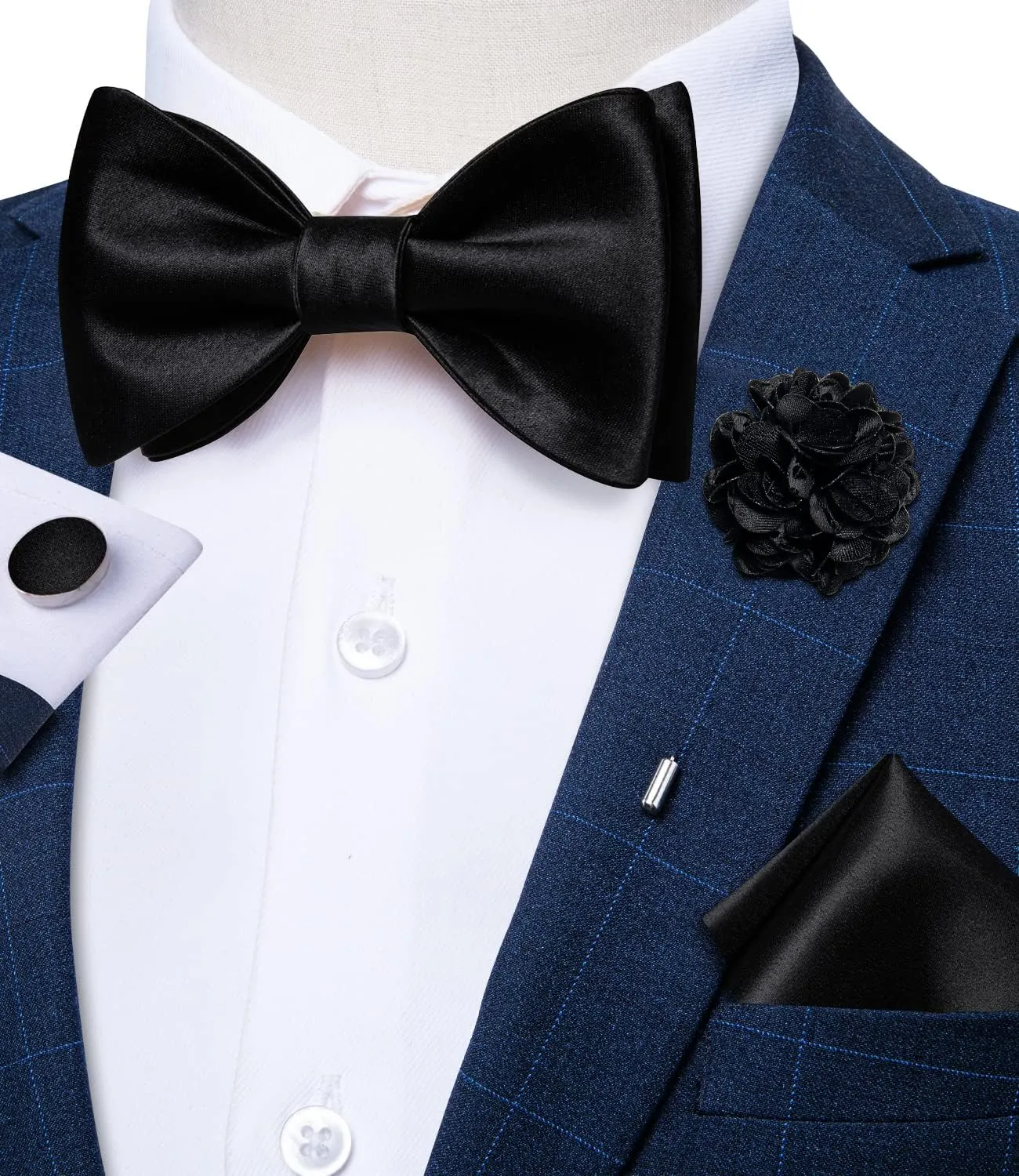 DiBanGu Solid Color Bow Ties for Men Formal Satin Self Tied Bowtie with Lapel Pin Pocket Square Cufflinks for Wedding Party