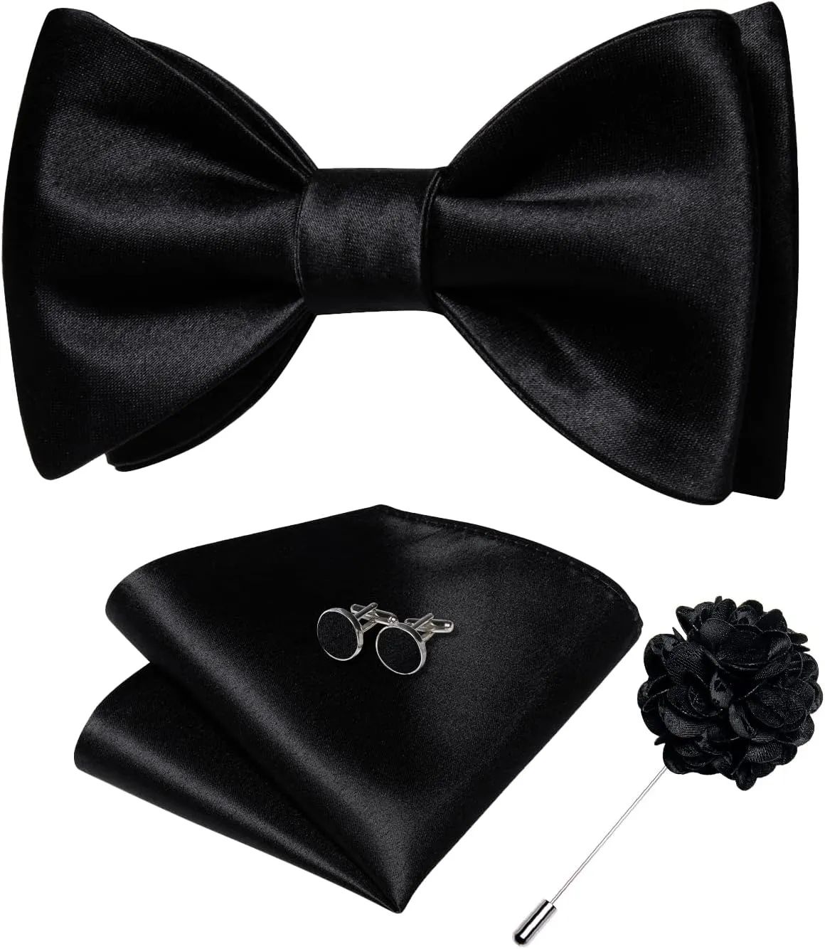 DiBanGu Solid Color Bow Ties for Men Formal Satin Self Tied Bowtie with Lapel Pin Pocket Square Cufflinks for Wedding Party