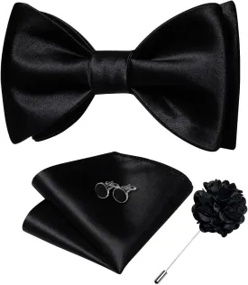 DiBanGu Solid Color Bow Ties for Men Formal Satin Self Tied Bowtie with Lapel Pin Pocket Square Cufflinks for Wedding Party