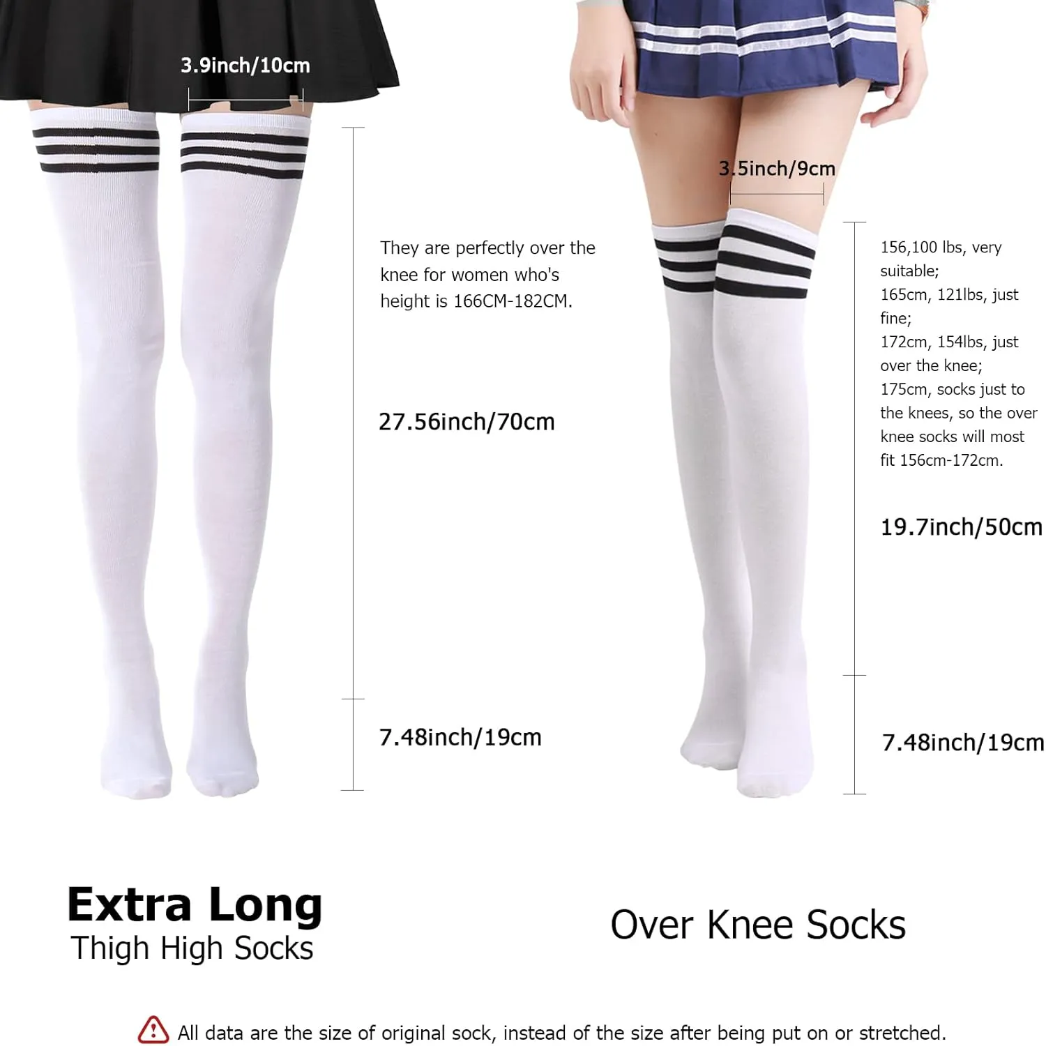 DRESHOW Extra Long High Thigh Socks Striped Over Knee Thin Tights Long Stocking