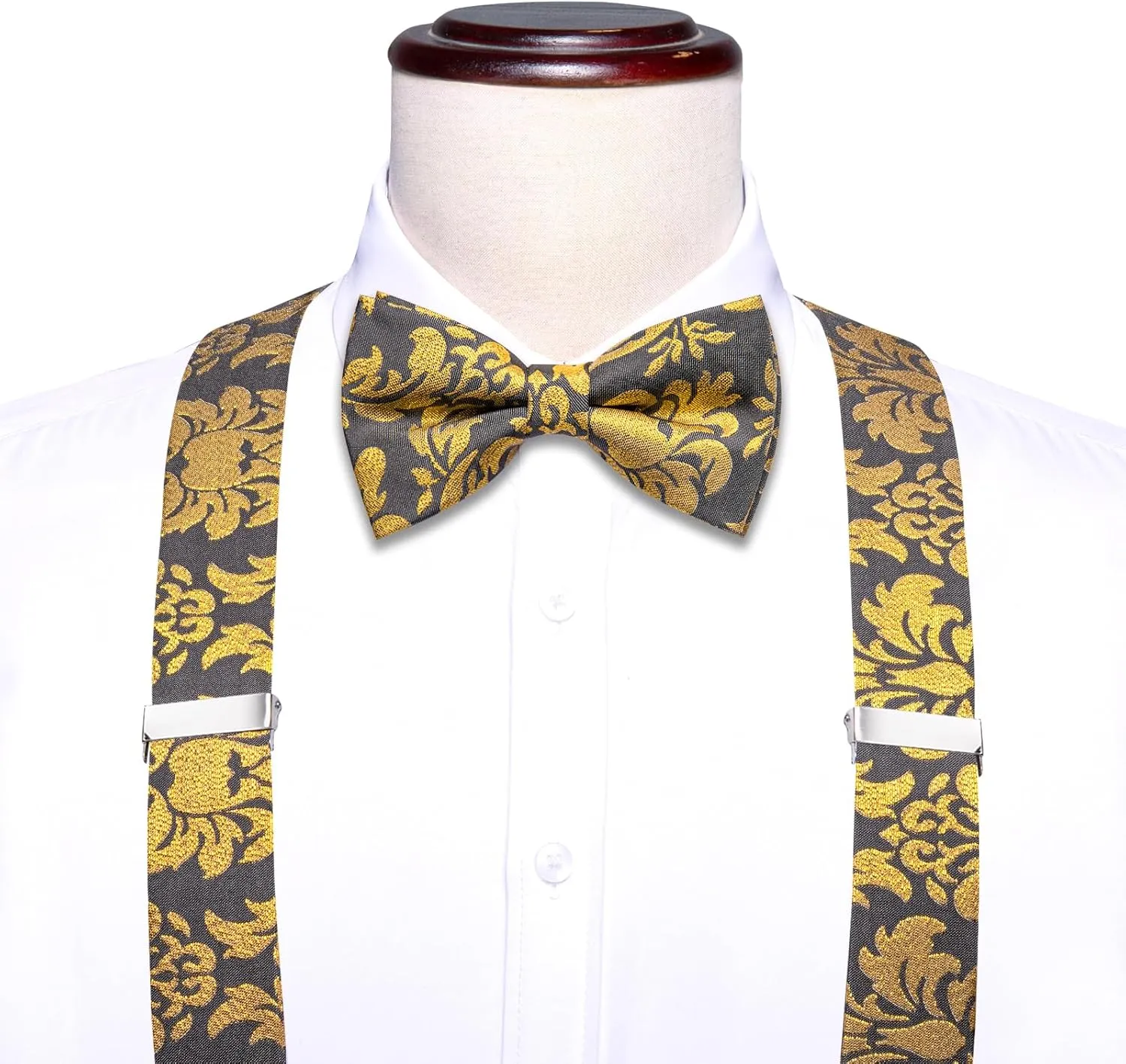 Dubulle Suspender and Bow Tie for Men Paisley Solid Mens Suit Braces Pretied Bowtie and Handkerchief Cufflinks Formal Wedding