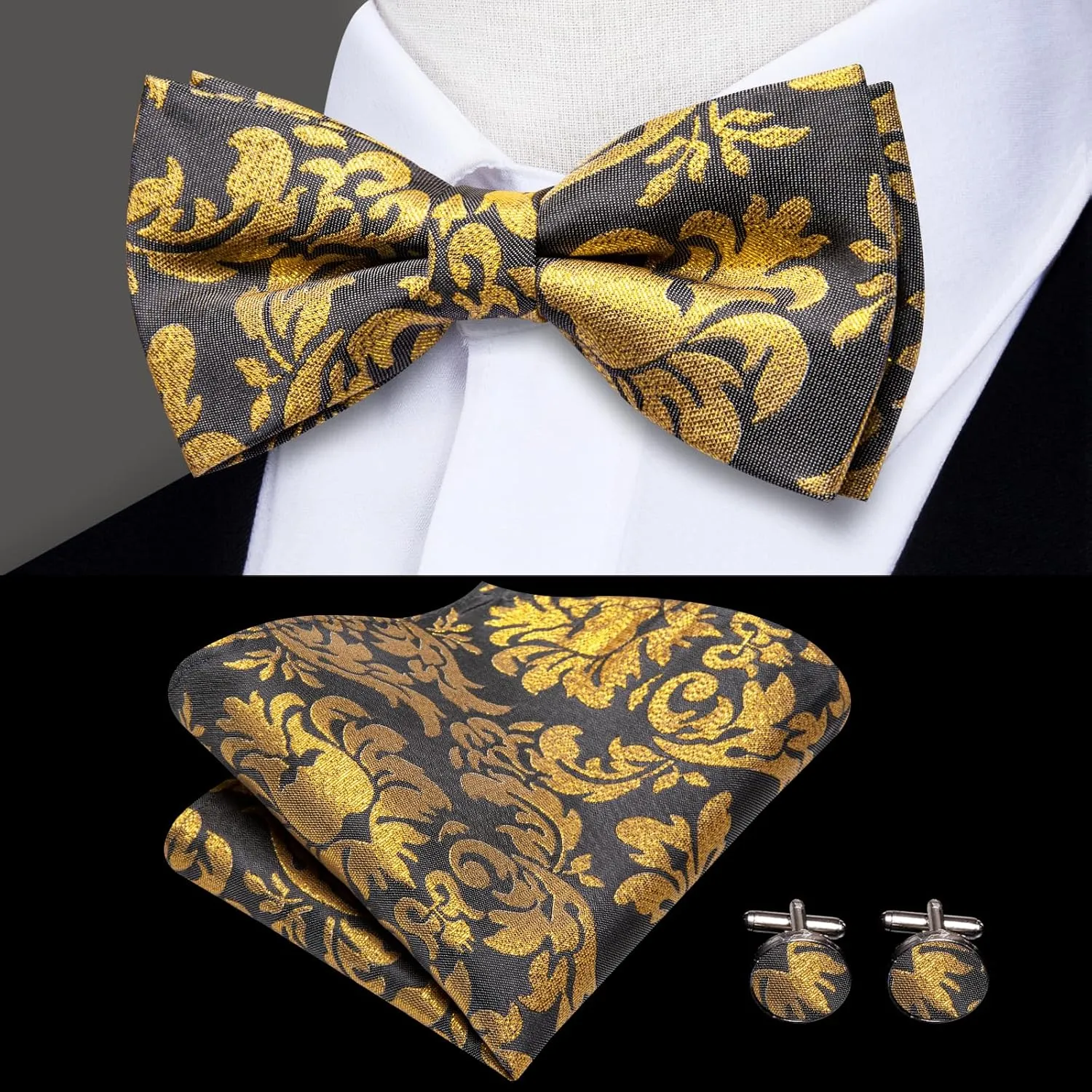 Dubulle Suspender and Bow Tie for Men Paisley Solid Mens Suit Braces Pretied Bowtie and Handkerchief Cufflinks Formal Wedding