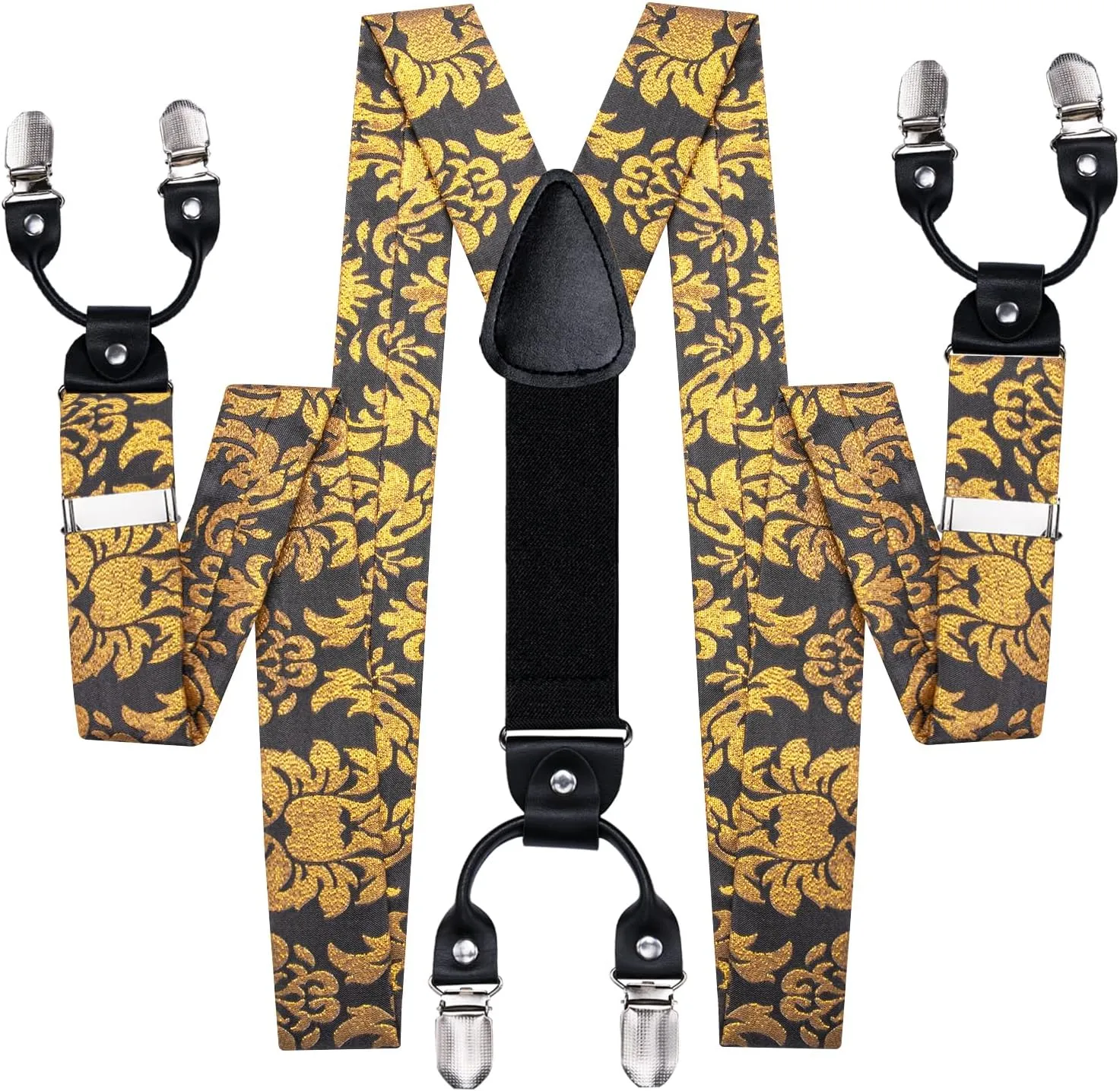 Dubulle Suspender and Bow Tie for Men Paisley Solid Mens Suit Braces Pretied Bowtie and Handkerchief Cufflinks Formal Wedding