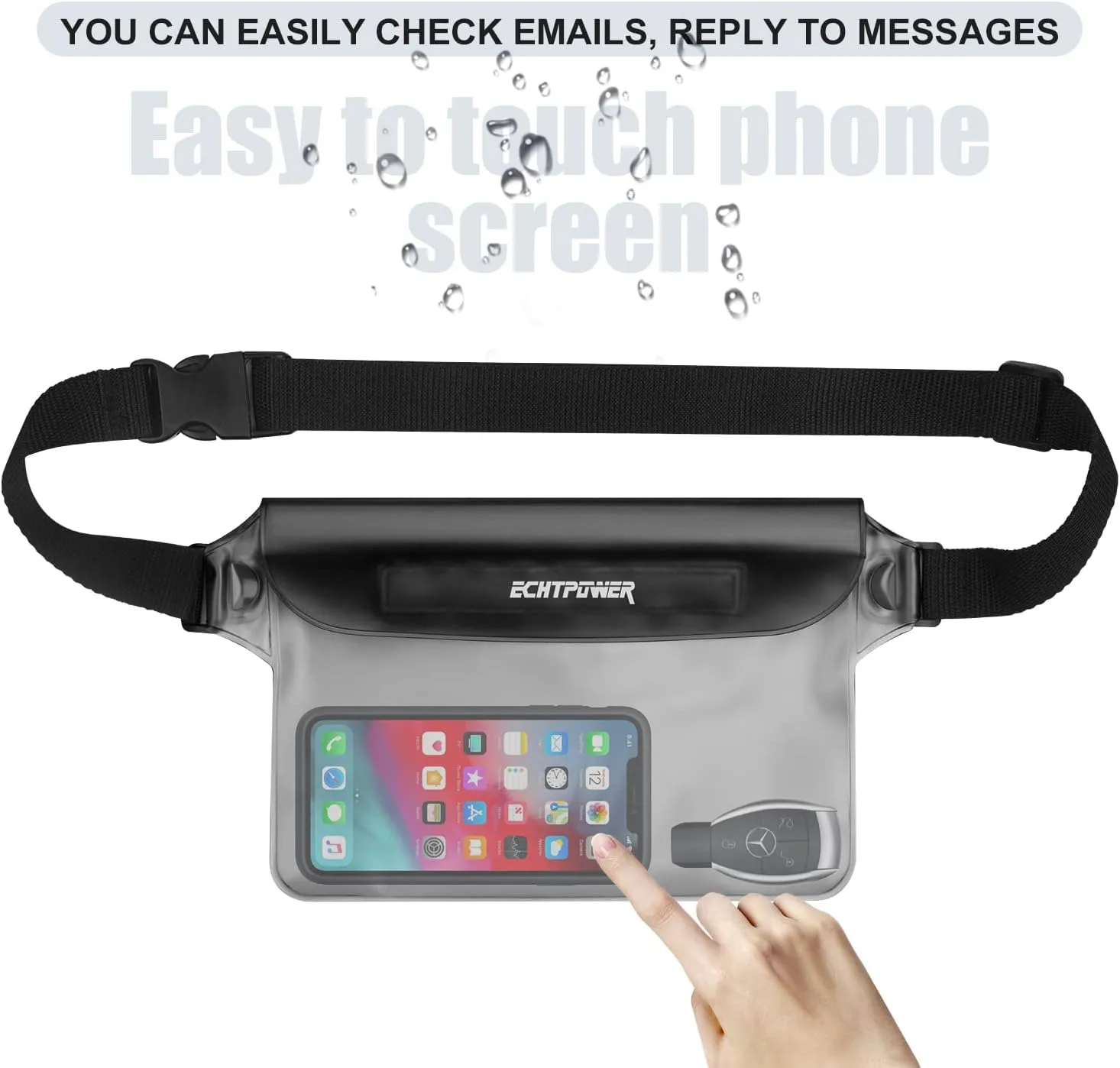 ECHTPower 2-Pack Waterproof Pouch Bag, Waterproof Fanny Pack, Waterproof Dry Bag with Adjustable Waist Strap for Beach Swimming Kayaking Floating Boating
