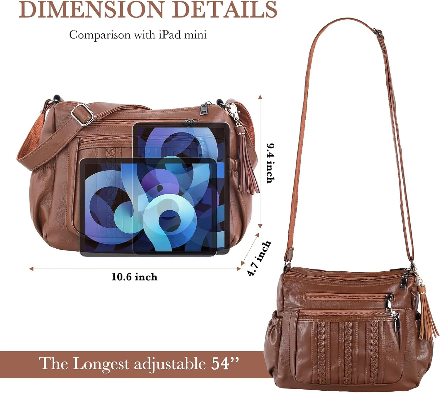ELDA Purses for Women Pocketbooks Soft PU Leather Ladies Crossbody Purse Multi Pocket Shoulder Bag