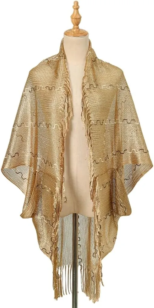 Elegant Women Shawl Wrap for Evening Dress Solid Color Lightweight Scarf Hollowed Tassels Long Shoulder Wrap