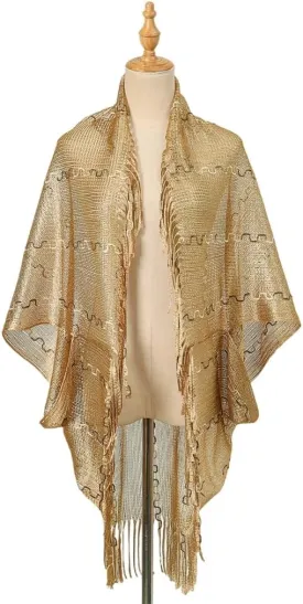 Elegant Women Shawl Wrap for Evening Dress Solid Color Lightweight Scarf Hollowed Tassels Long Shoulder Wrap