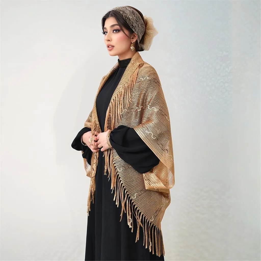 Elegant Women Shawl Wrap for Evening Dress Solid Color Lightweight Scarf Hollowed Tassels Long Shoulder Wrap