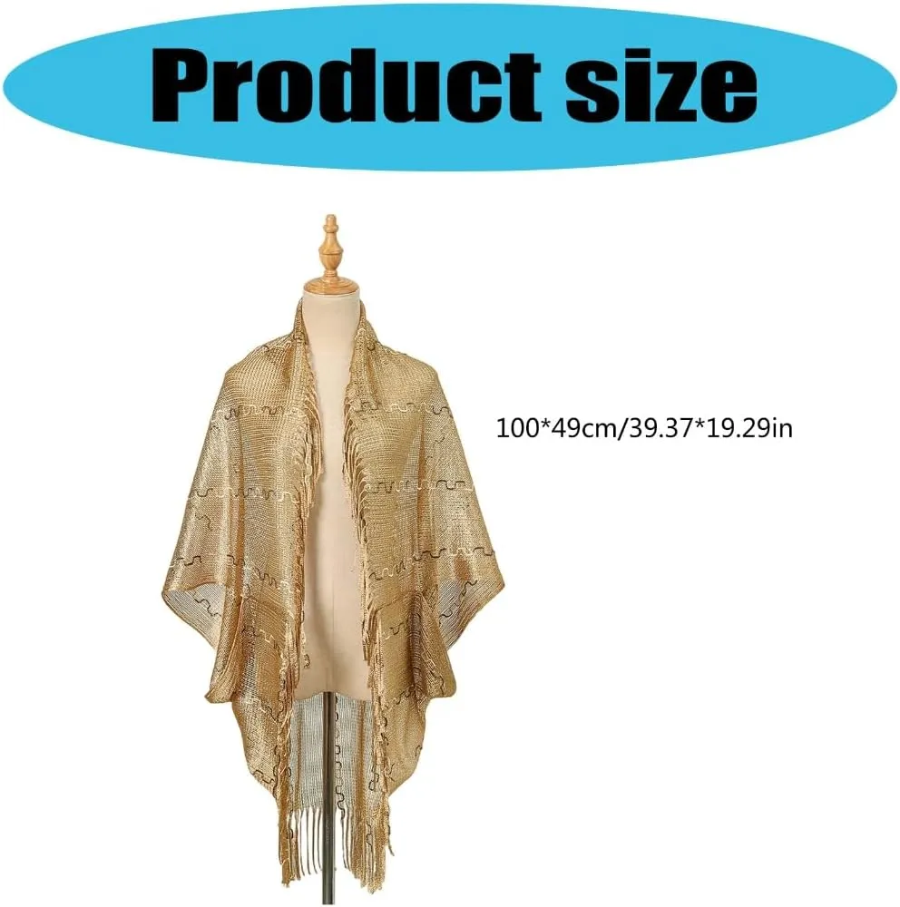 Elegant Women Shawl Wrap for Evening Dress Solid Color Lightweight Scarf Hollowed Tassels Long Shoulder Wrap
